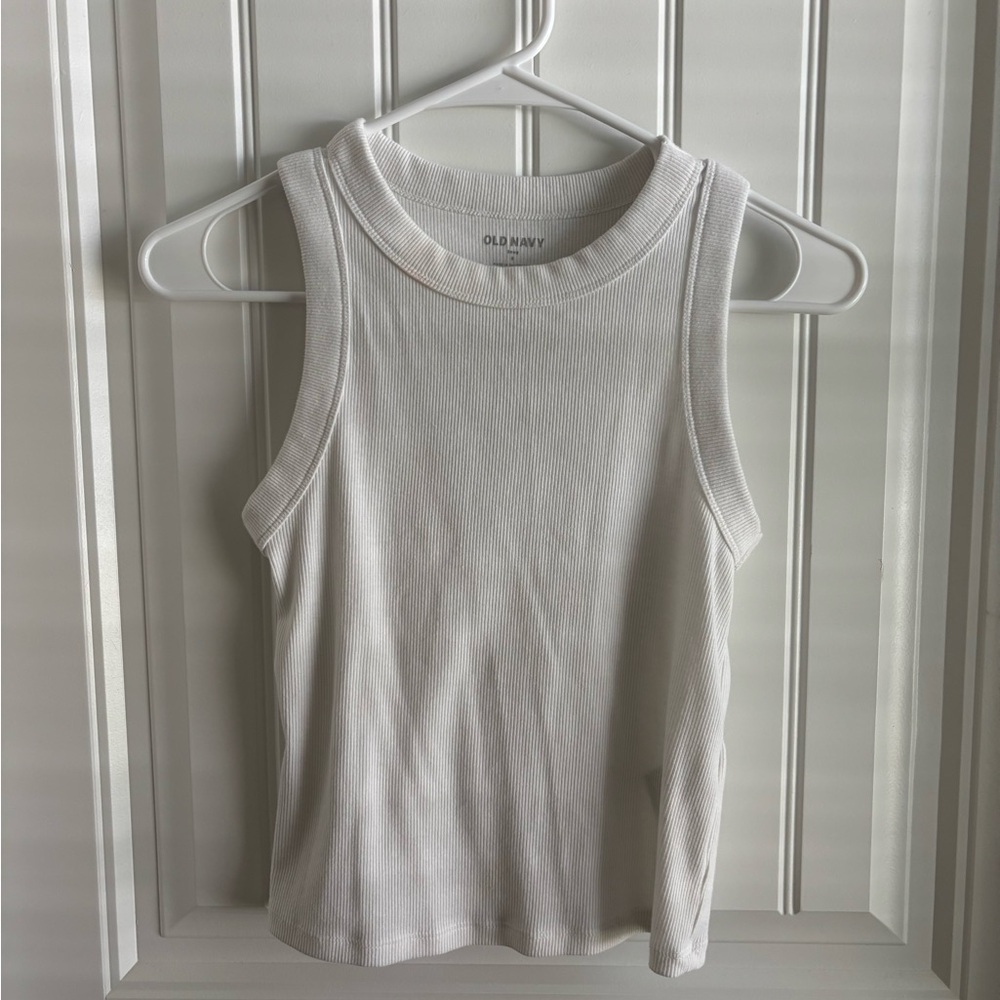 Old Navy Cropped White Ribbed Tank Top